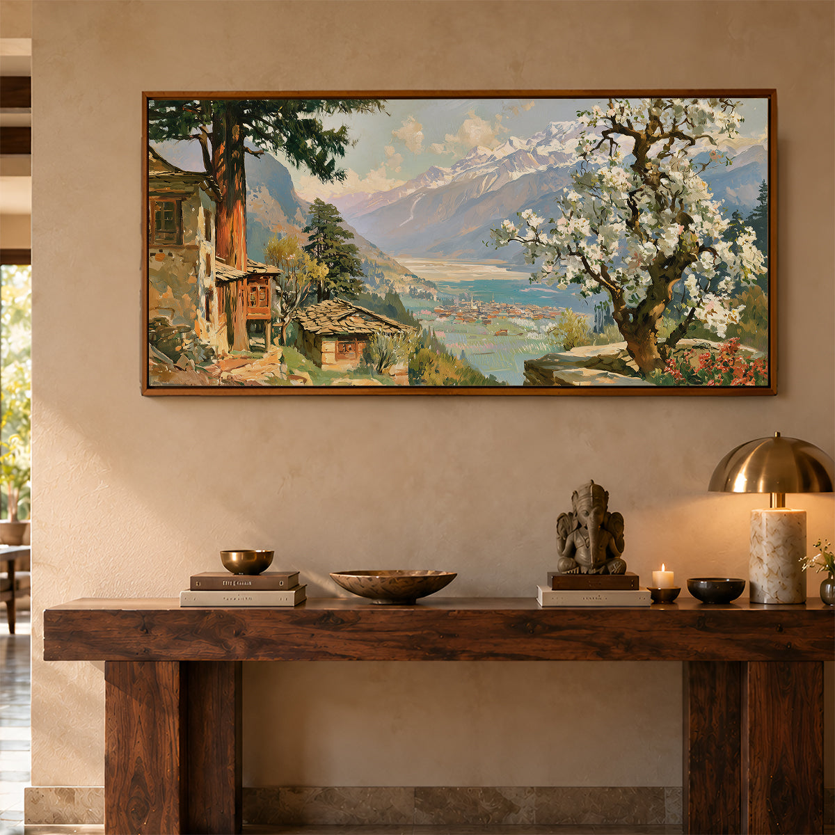 Panoramic Indian Painting in a Lifestyle Setting