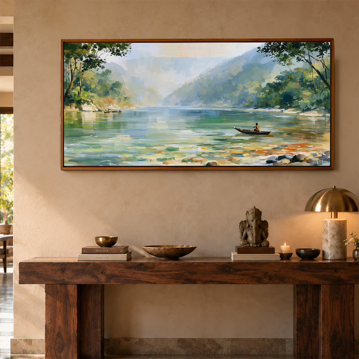 Panoramic Indian Painting in a Lifestyle Setting