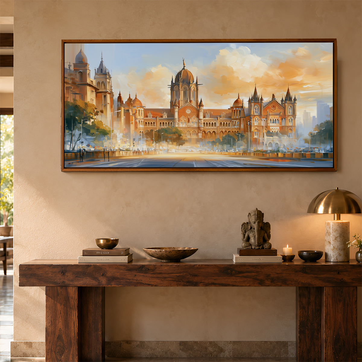 Panoramic Indian Painting in a Lifestyle Setting