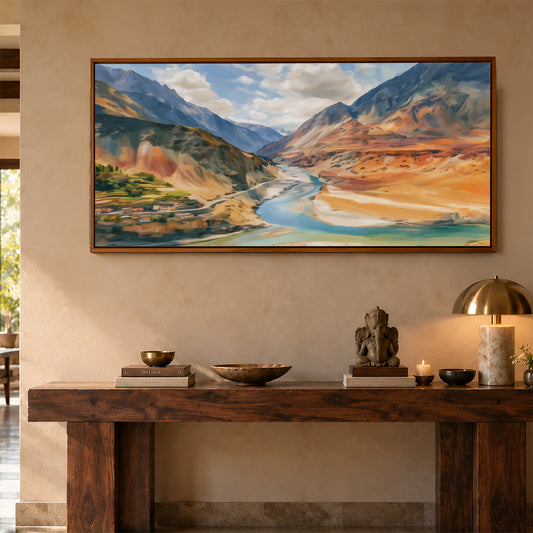 Panoramic Indian Painting in a Lifestyle Setting