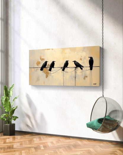 Crows On The Line by Pompidou Moderne | Painting for Living Room