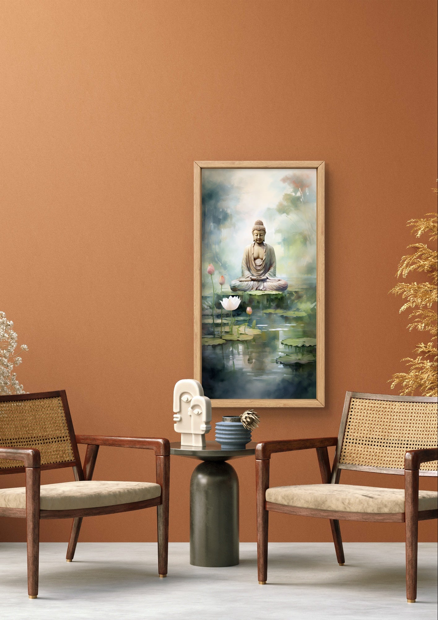 Lord Buddha meditating near a Pond by TravelArty | Painting for Living Room