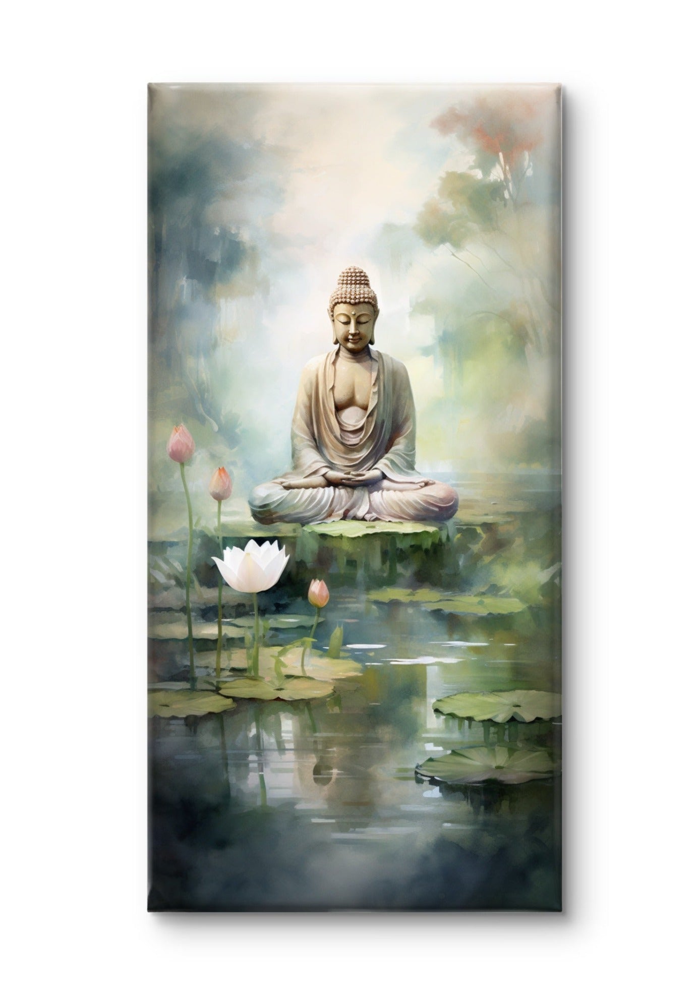 Lord Buddha meditating near a Pond by TravelArty | Painting for Living Room