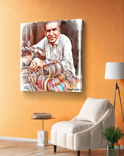 The Bangle Seller by Bazaars of India (Framed Art Print)