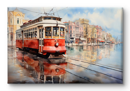 Coastal Tram Canvas Painting