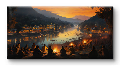 Evening Prayers Rishikesh  Indian Art Landscape Painting