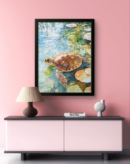 Turtle in a Pond - Feng Shui Paintings