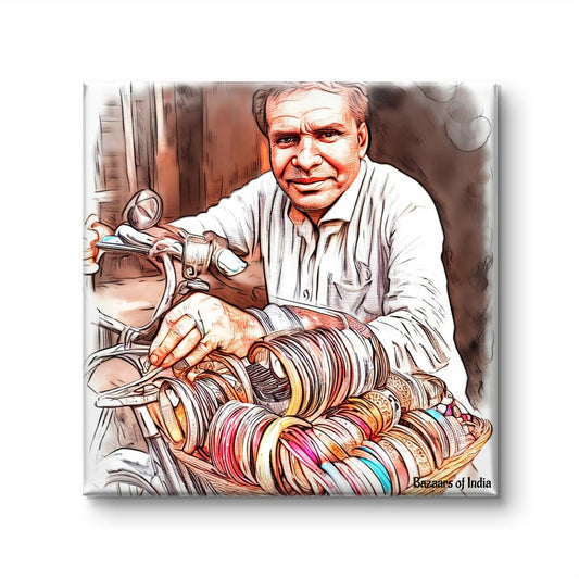 The Bangle Seller by Bazaars of India (Framed Art Print)