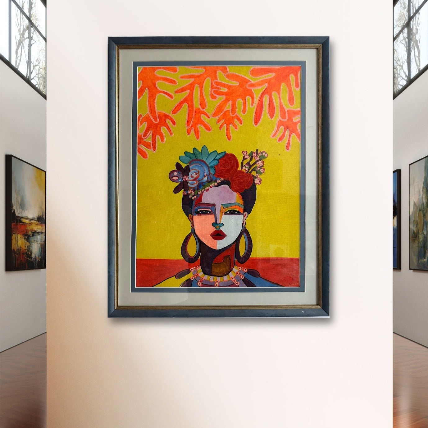 Vibrant Hues of Frida Kahlo Handmade Canvas Painting (18X22 inches)