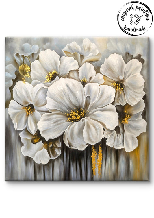 Flowers And Their Golden Hearts by Toan Minh (Canvas Painting - 80X80 cm)