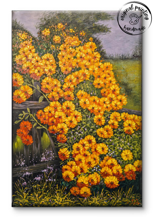 Zinnia In My Backyard by Toan Minh (Canvas Painting - 50X100 cm)