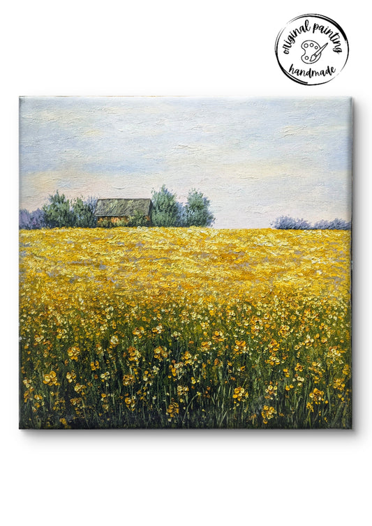 Cottage In The Field by Toan Minh (Canvas Painting - 80X80 cm)