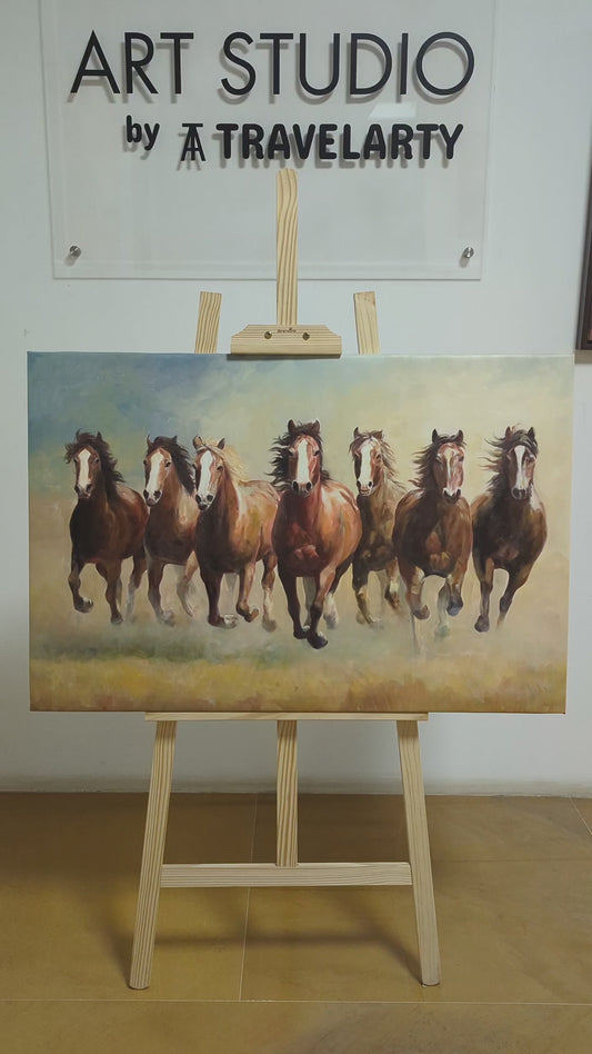 Seven Running Horses (Canvas Oil Painting - 90X60 cm)