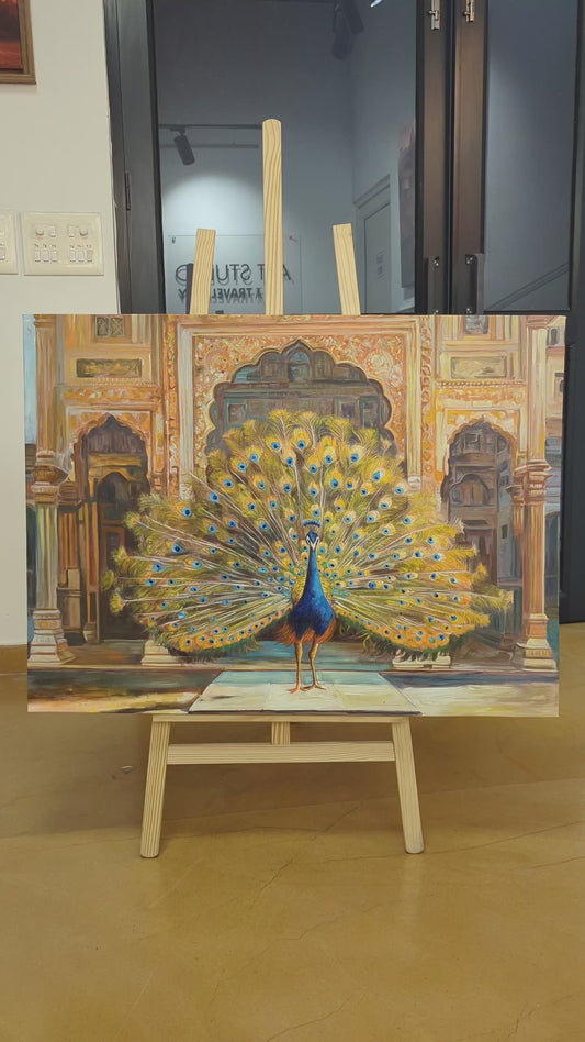 Peacock and its Royal Feathers (Canvas Oil Painting - 100X75 cm)
