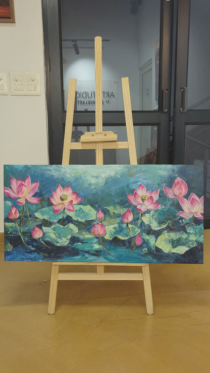 Lotus Twilight (Canvas Oil Painting - 100X50 cm)