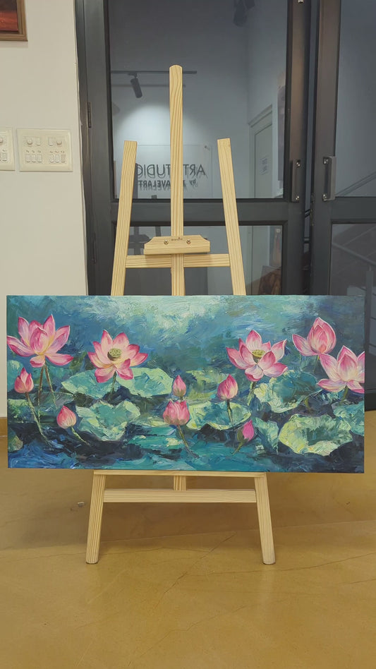 Lotus Twilight (Canvas Oil Painting - 100X50 cm)