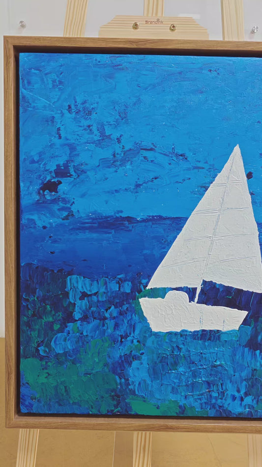 Lost at Sea by Raman Singh (Acrylic Painting on Canvas - 18X24 inches with Floating Frame)