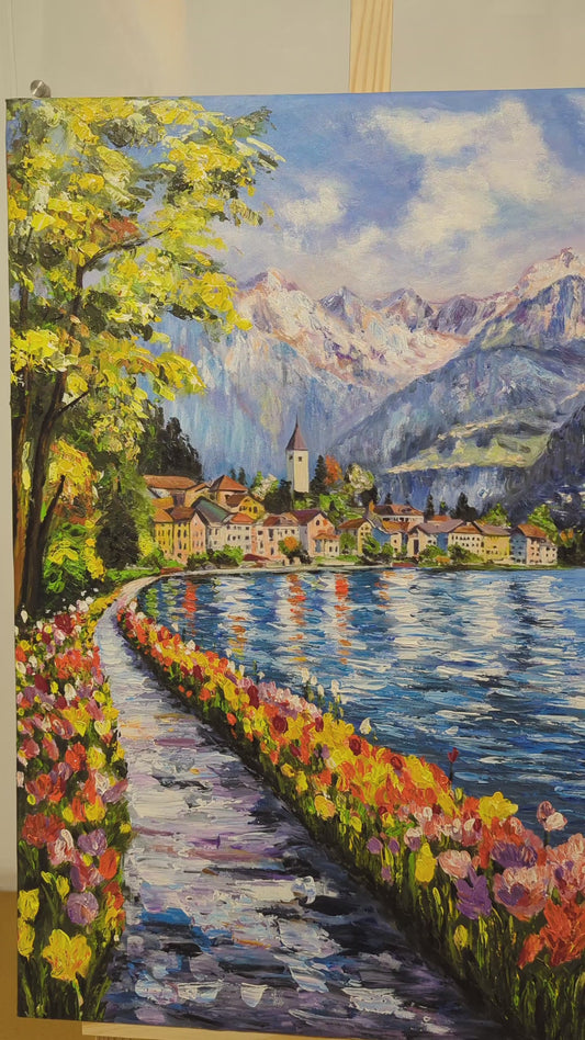 Lakeside Promenade (Canvas Oil Painting - 60X80 cm)