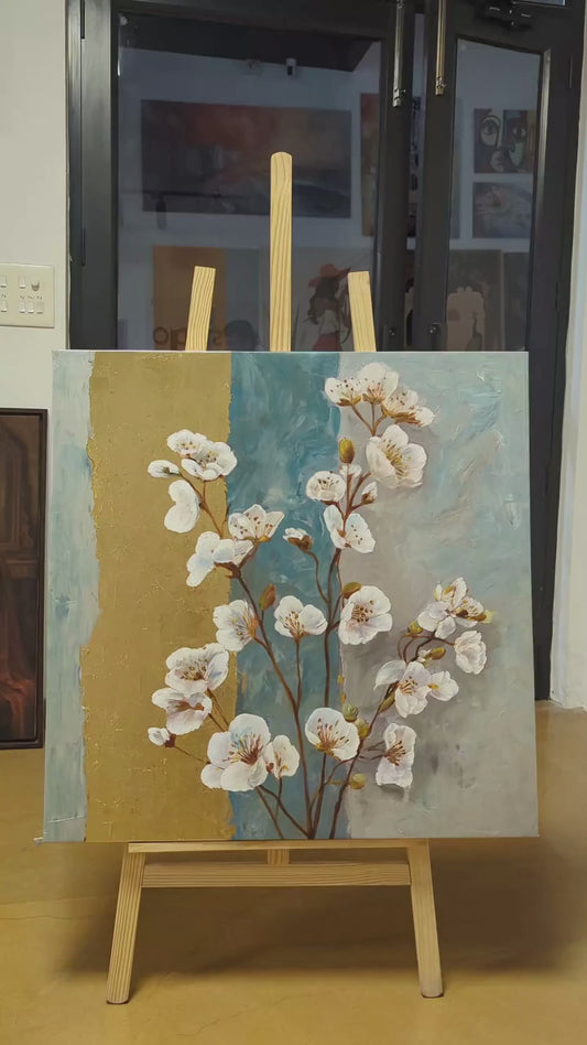 Gilded White Florals (Canvas Oil Painting - 80X80 cm)