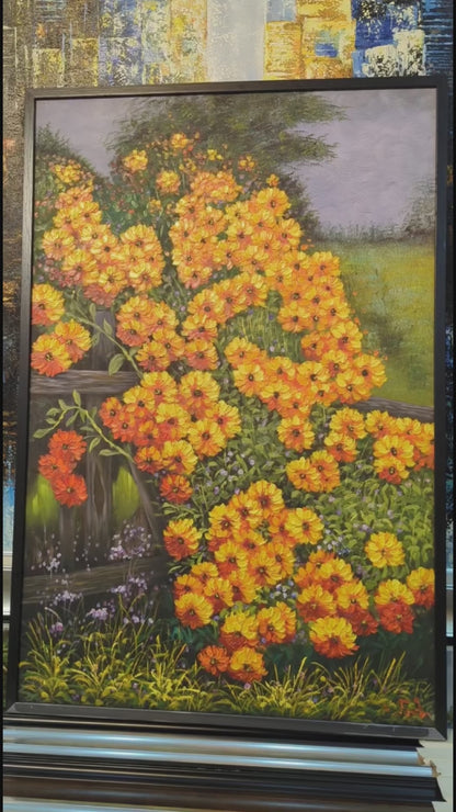 Zinnia In My Backyard by Toan Minh (Canvas Painting - 50X100 cm)