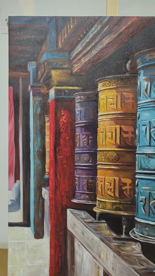 Prayer Wheels of Rumtek (Canvas Oil Painting - 60X80 cm)