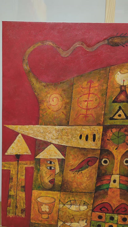 Crimson Chronicles (Canvas Oil Painting - 80X80 cm)