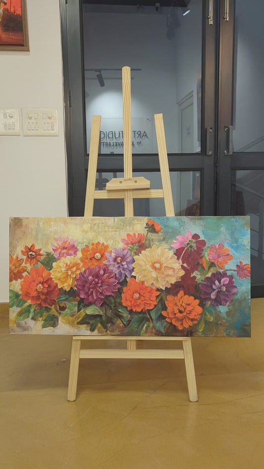 Garden in Full Bloom (Canvas Oil Painting - 100X50 cm)