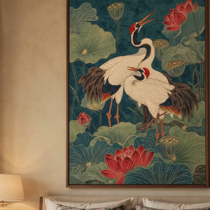 Cranes in a Lotus Pond by Japanese Haiku