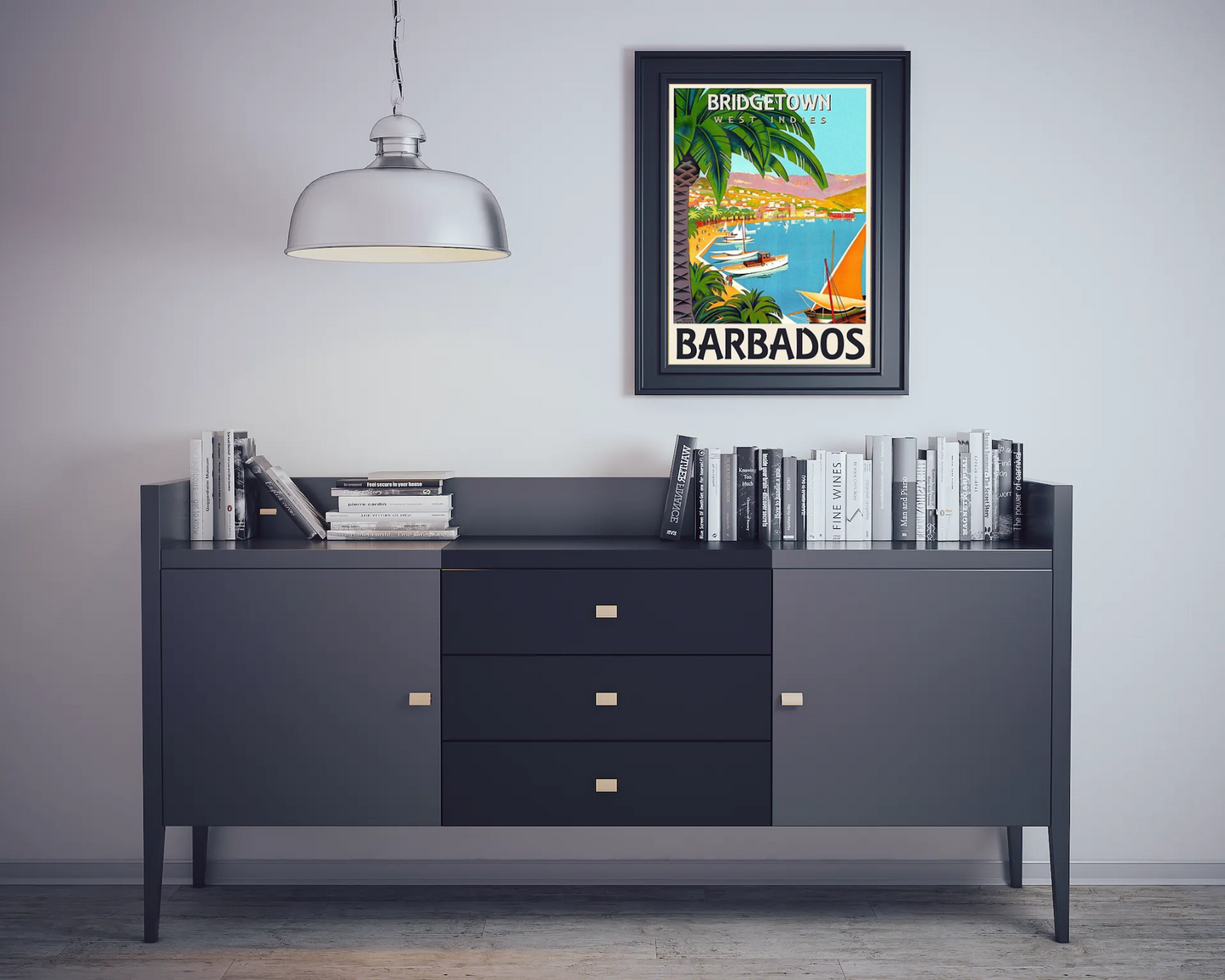 Vintage Barbados Port Travel Art Painting