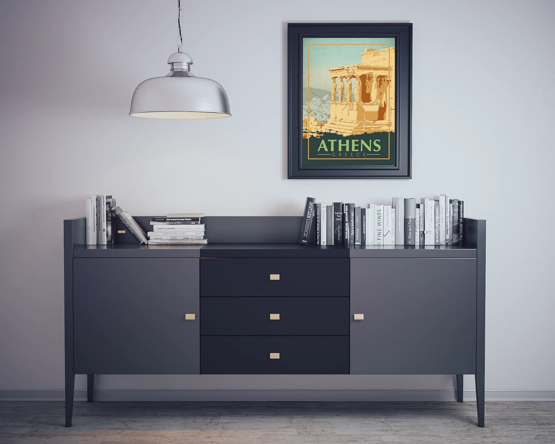 Vintage Athens Greece Travel Art Painting