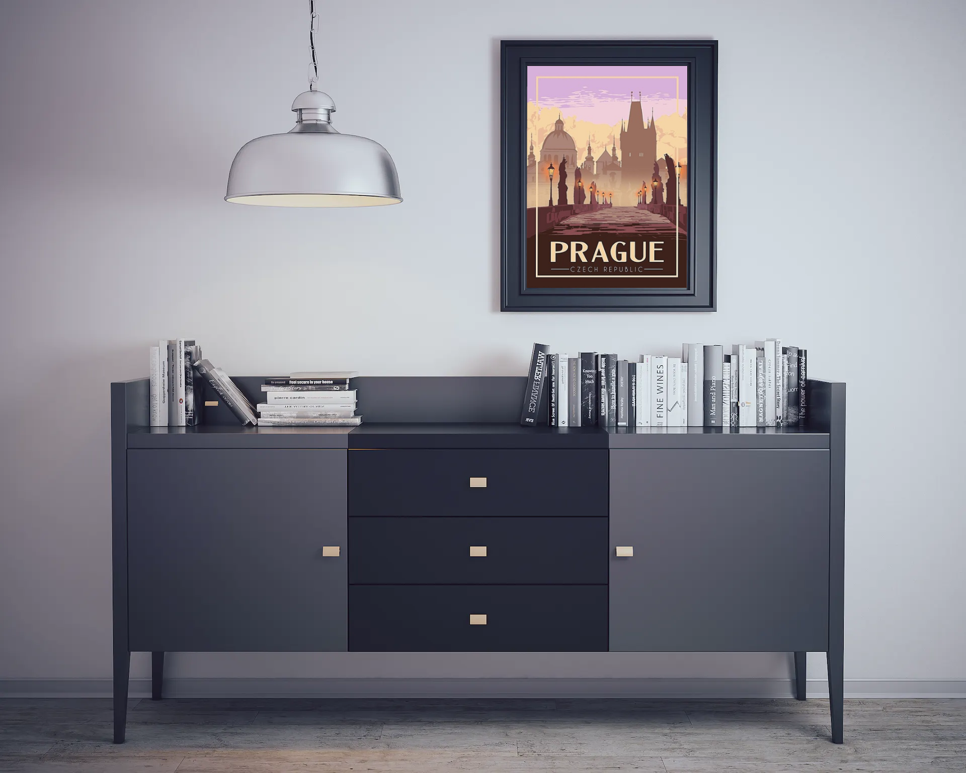 Vintage Prague Bridge Travel Art Painting