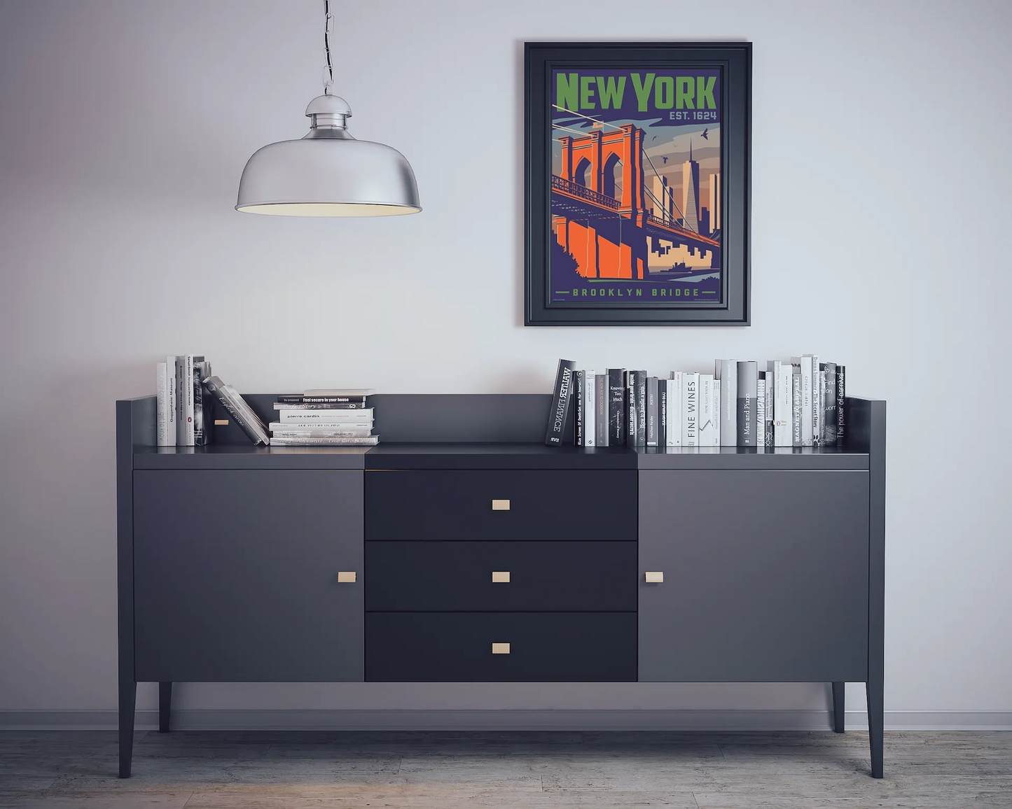 Vintage New York Brooklyn Bridge Travel Art Painting