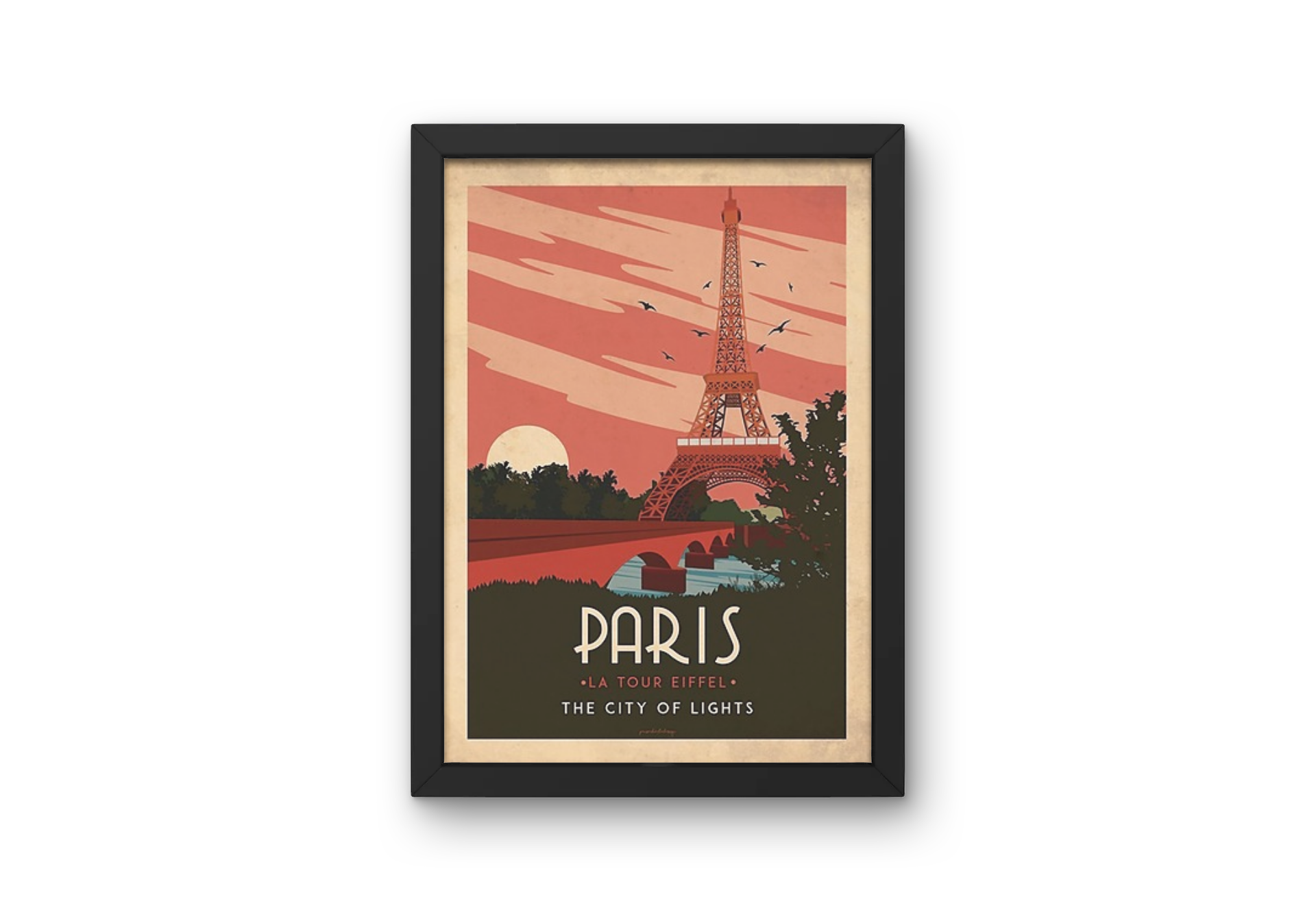 Vintage Paris Sunset Travel Art Painting