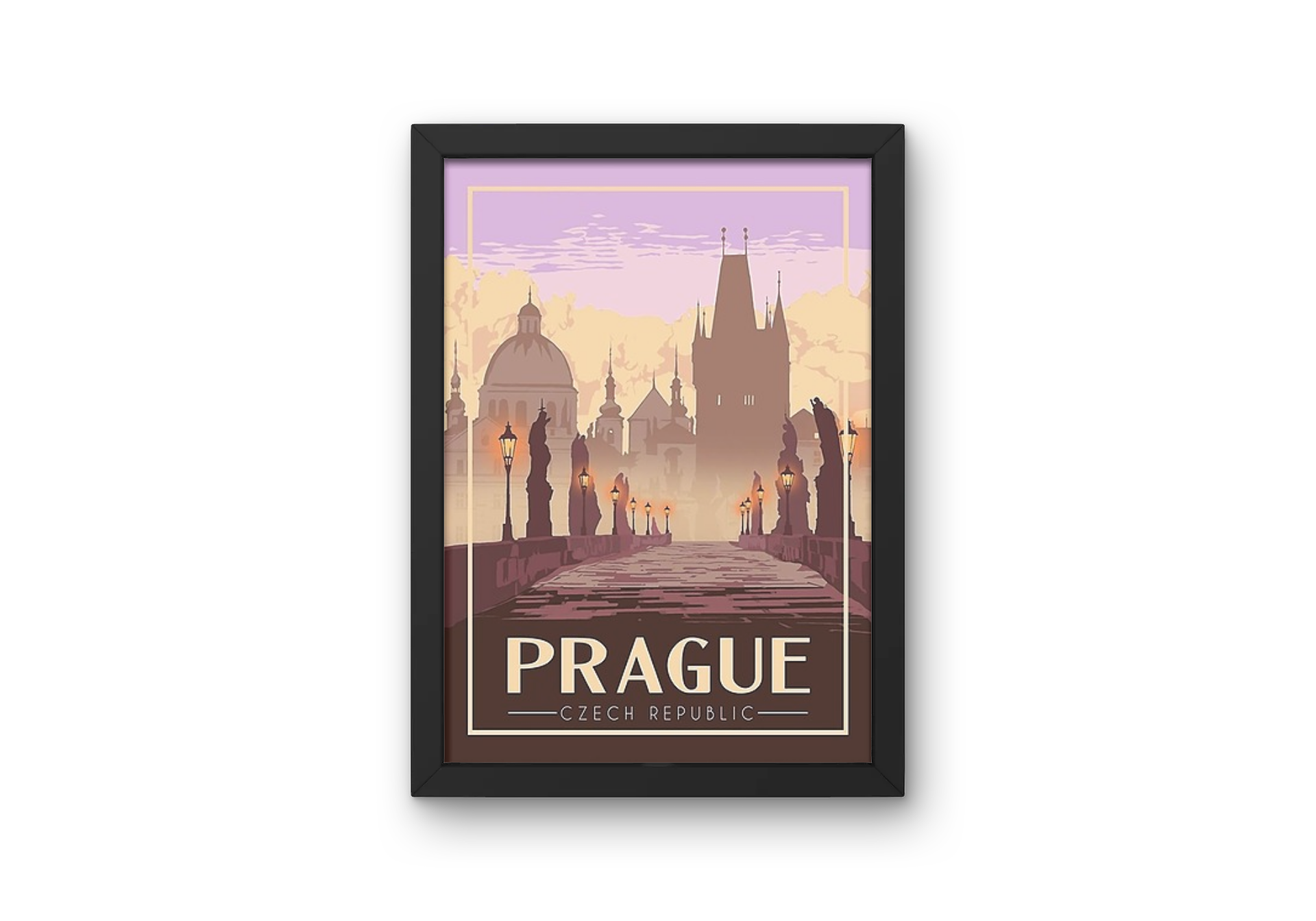 Vintage Prague Bridge Travel Art Painting