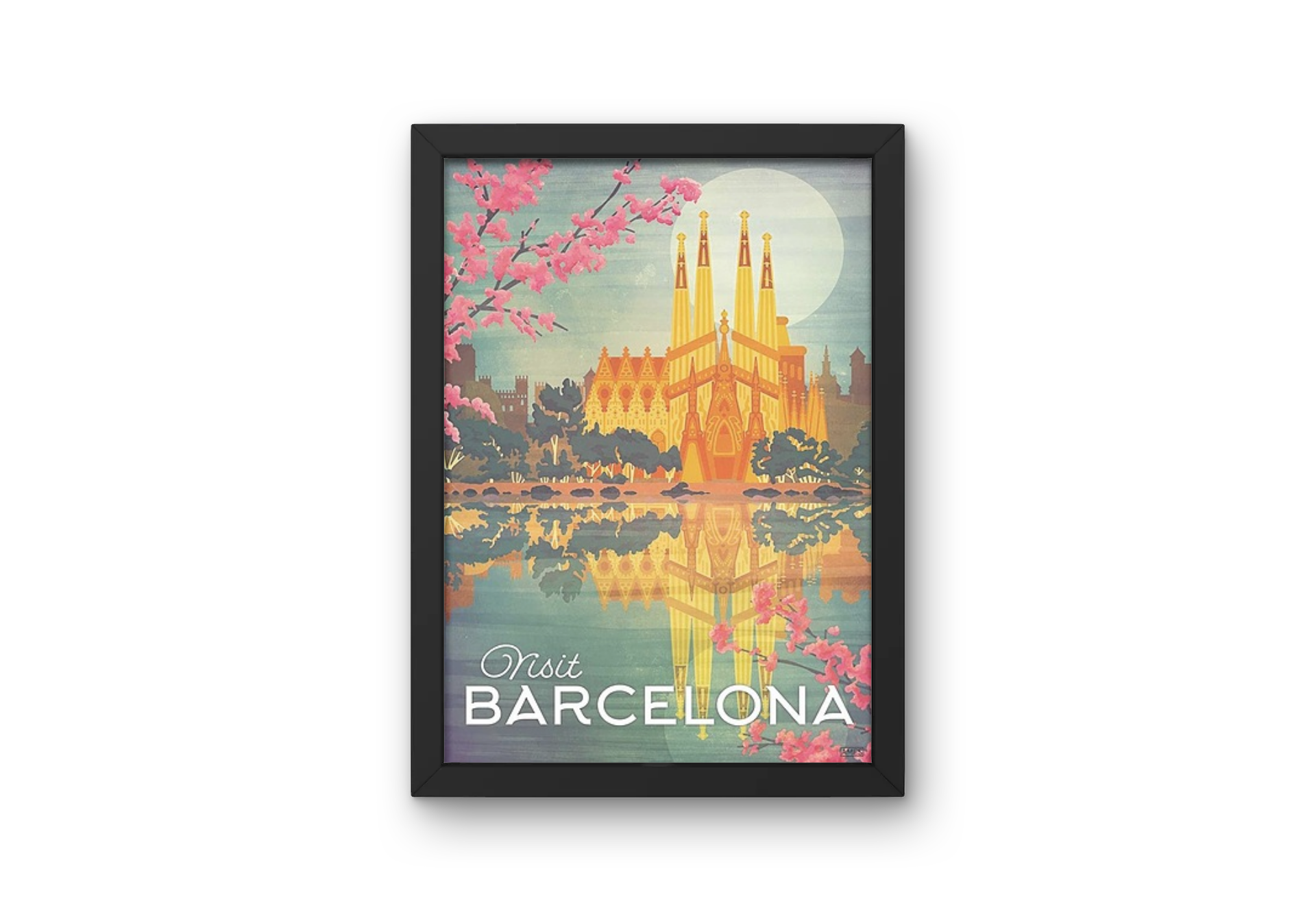 Vintage Barcelona Sagrada Familia Travel Art Painting