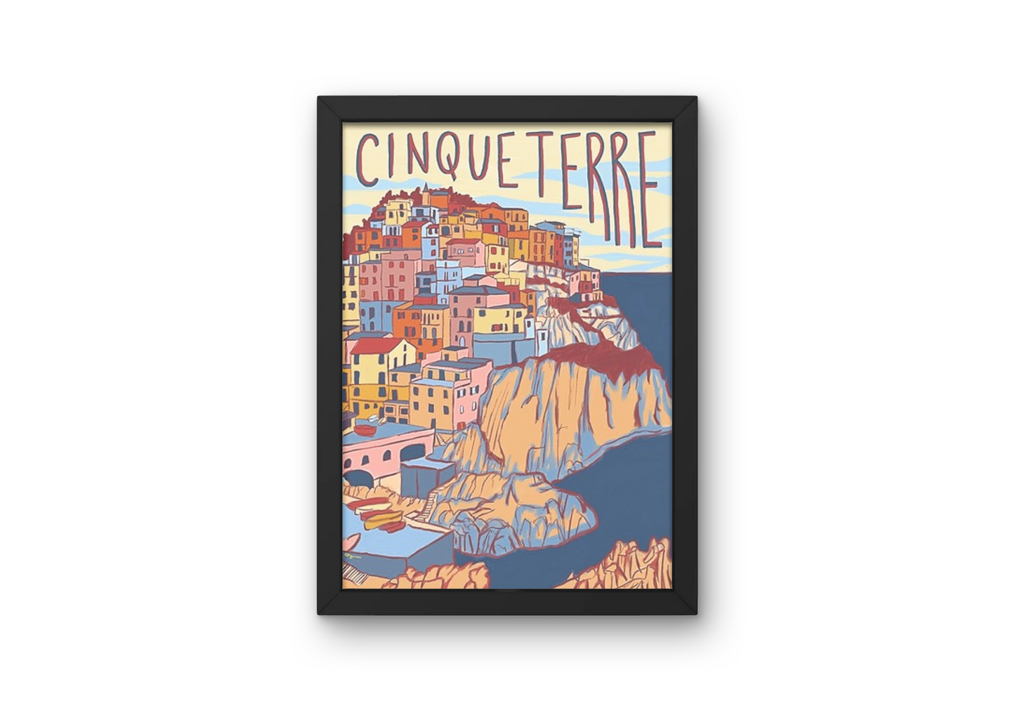 Vintage Cinque Terre City Travel Art Painting