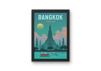 Vintage Bangkok River Chao Phraya Travel Art Painting