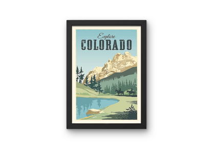 Vintage Colorado Nature Travel Art Painting