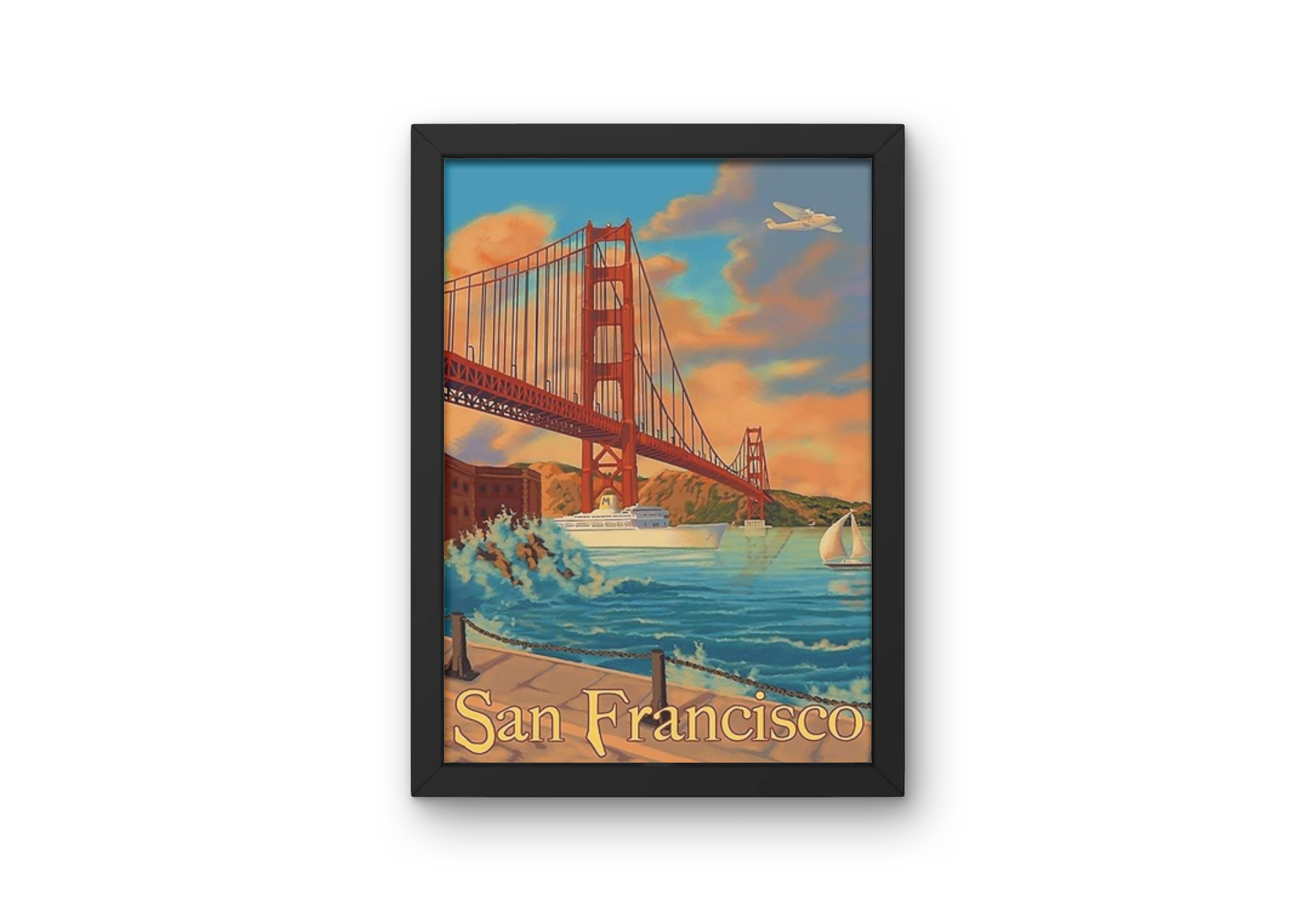 Vintage Sanfrancisco Golden Gate Bridge Travel Art Painting
