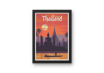 Vintage Thailand Illustration Travel Art Painting