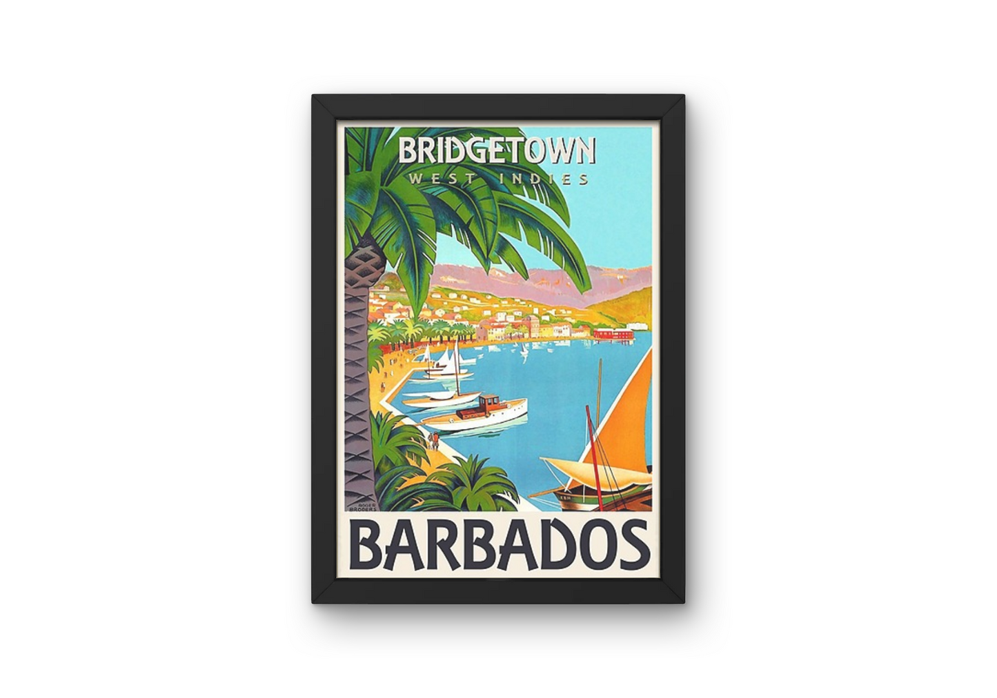 Vintage Barbados Port Travel Art Painting