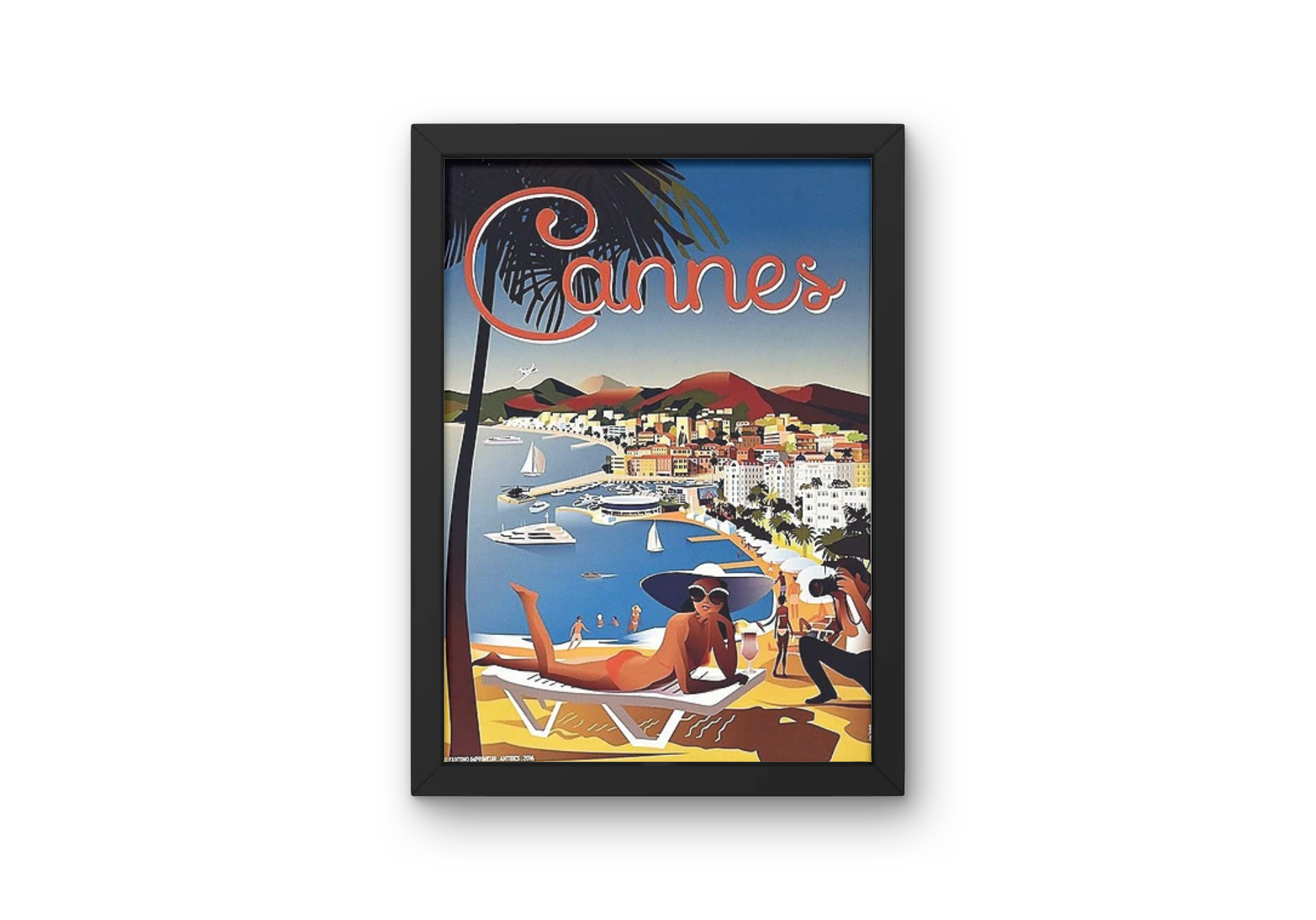 Vintage Cannes Beach Travel Art Painting