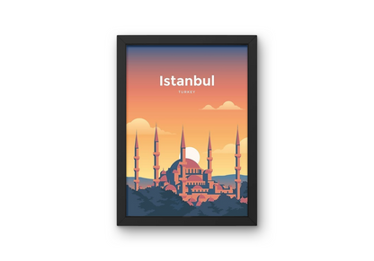 Vintage Istanbul Sunset Travel Art Painting