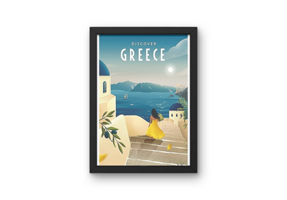 Vintage Oia Greece Travel Art Painting