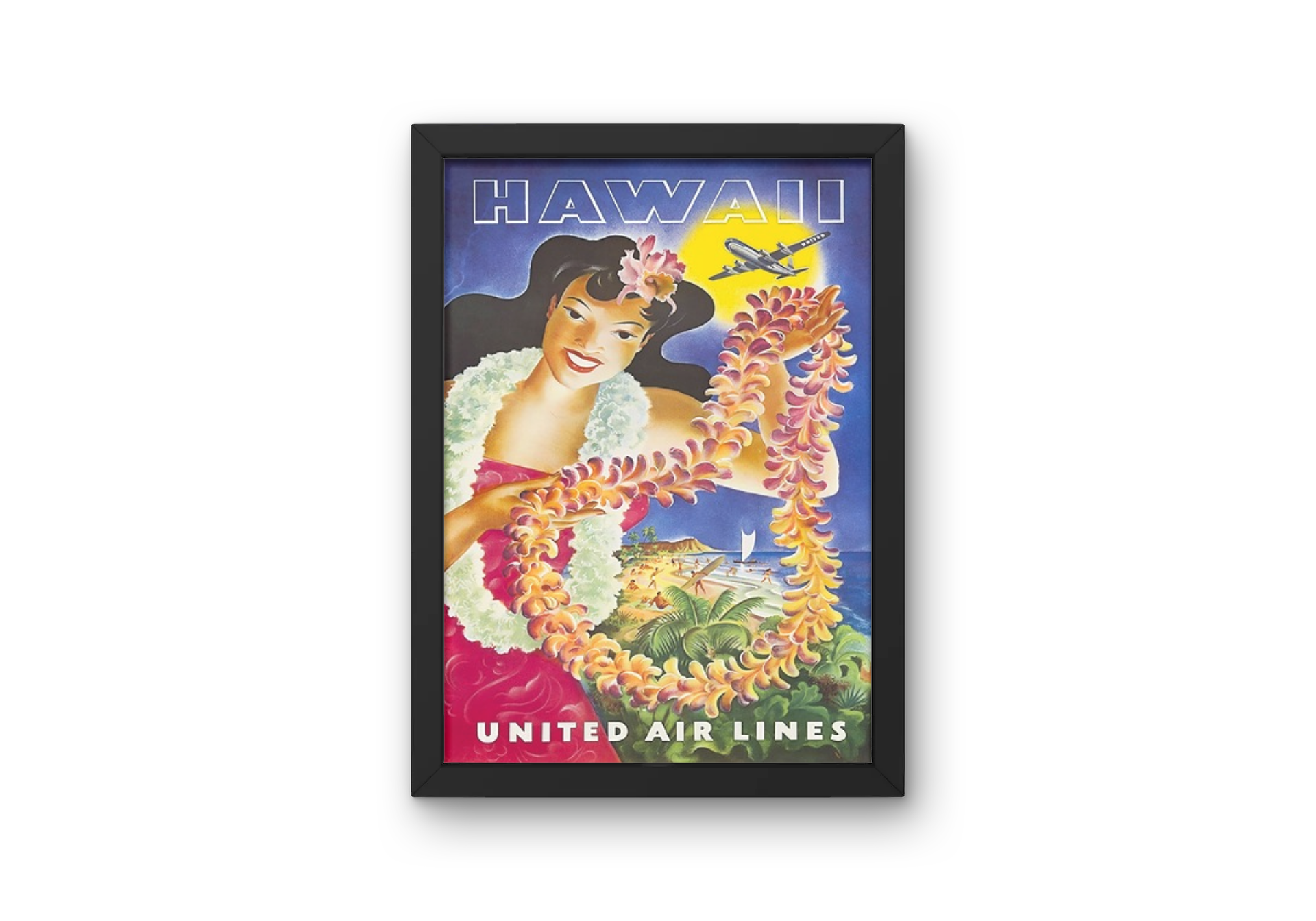 Vintage Hawaii Airlines Travel Art Painting