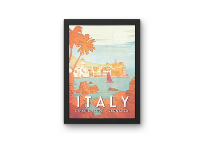 Vintage Italy Cinque Terre Travel Art Painting