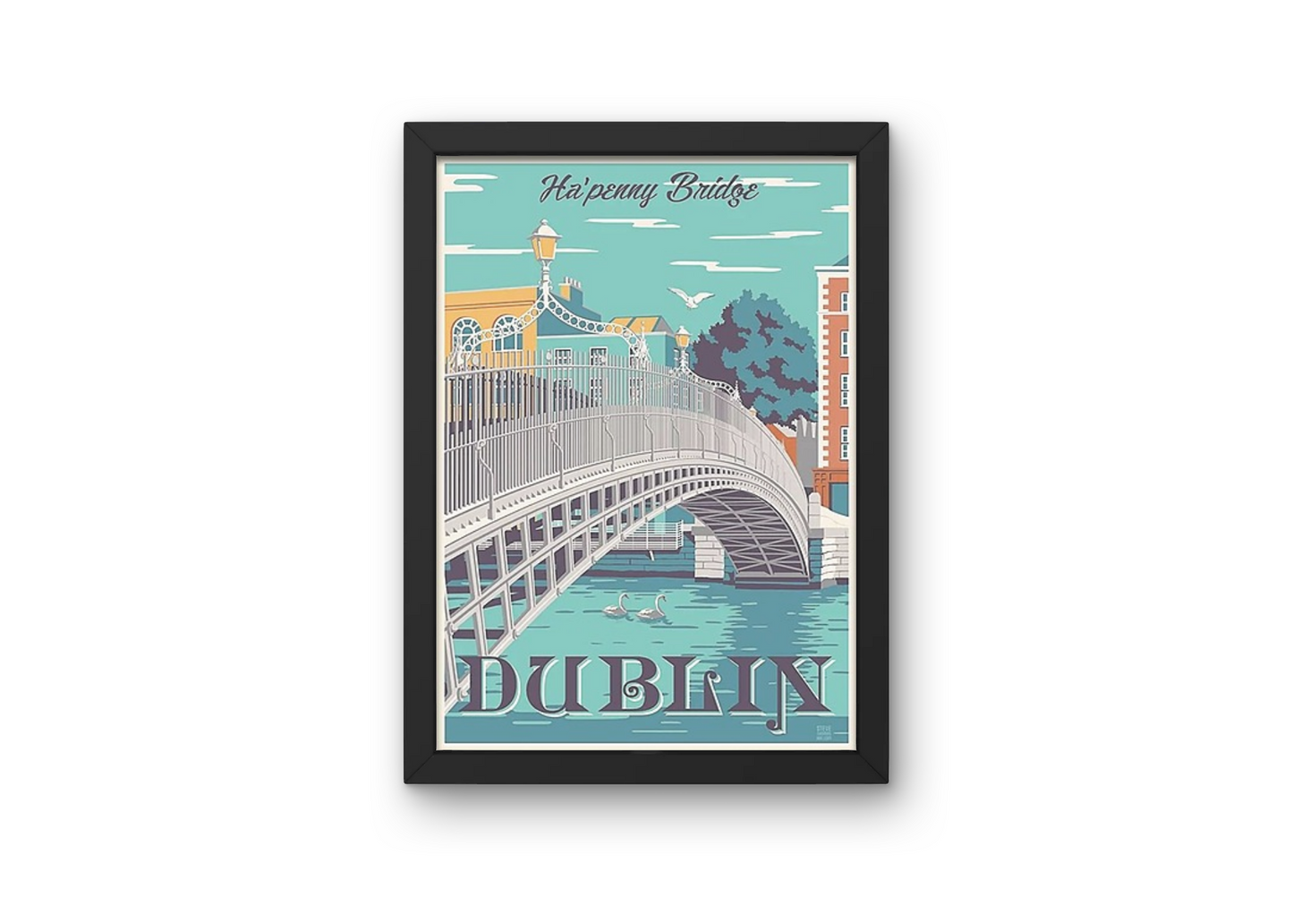 Vintage Dublin Bridge Travel Art Painting