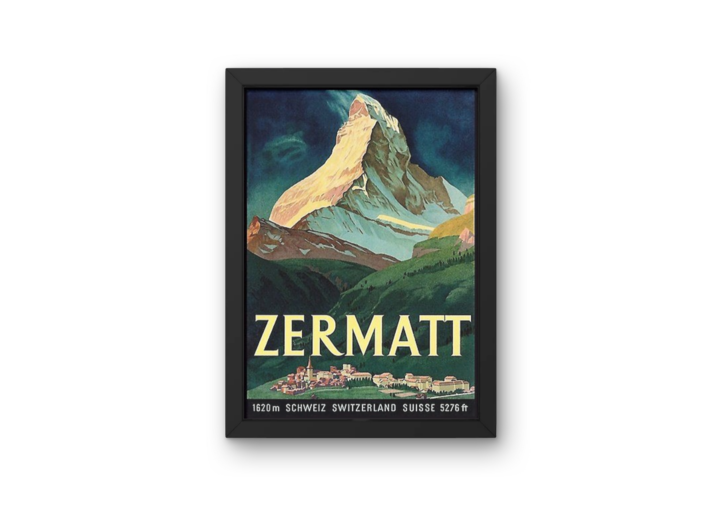 Vintage Zermatt Mountain Travel Art Painting