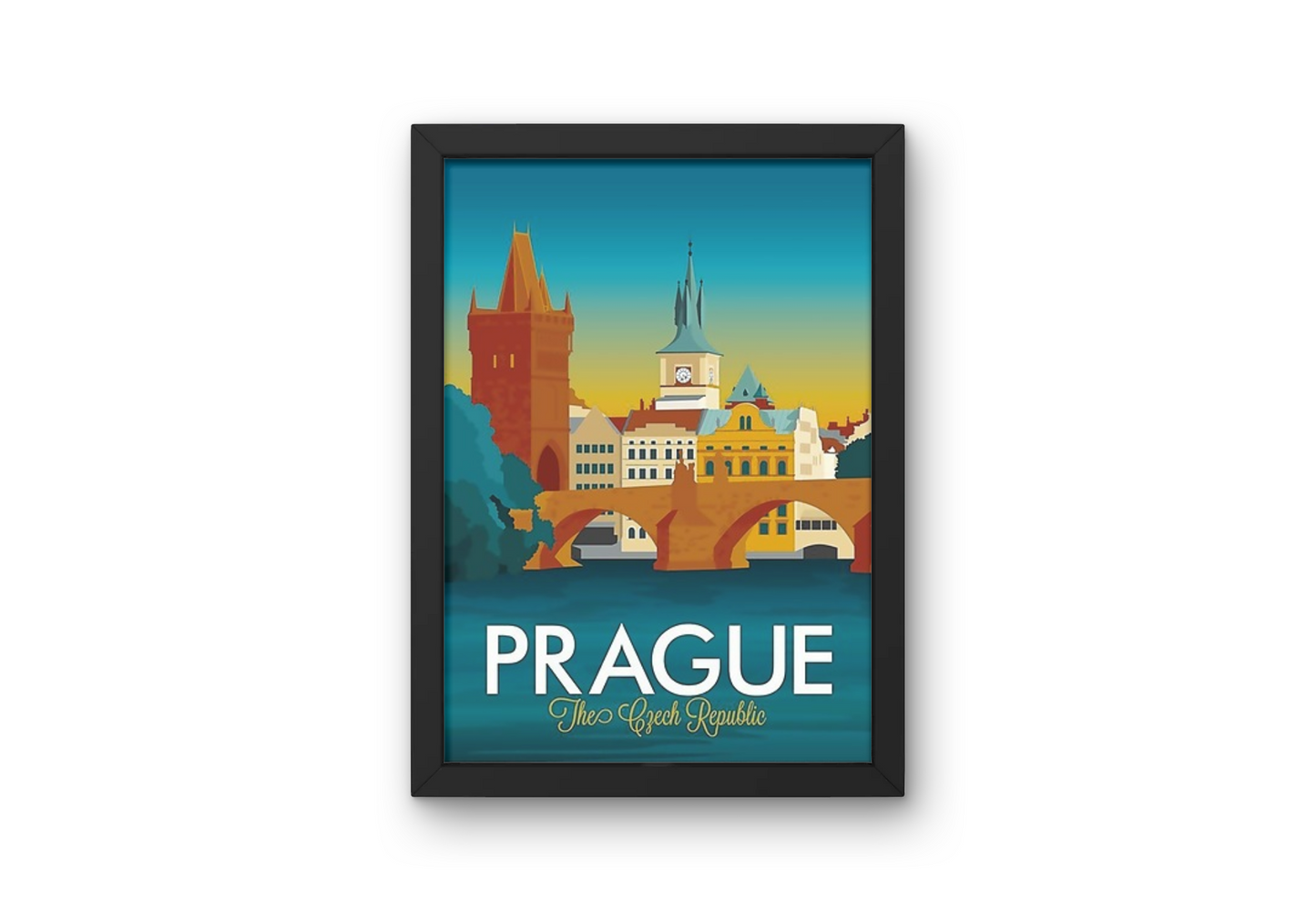 Vintage Prague River Travel Art Painting