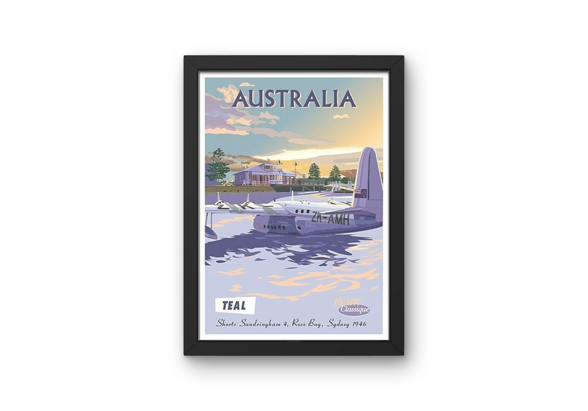 Vintage Australian Seaplane Travel Art Painting